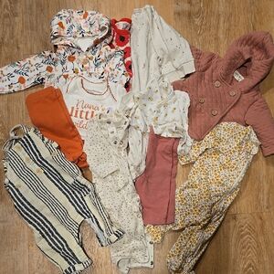 Fall Baby Clothing Bundle with Floral and Stripes- Natural Fibers, Organic Etc.